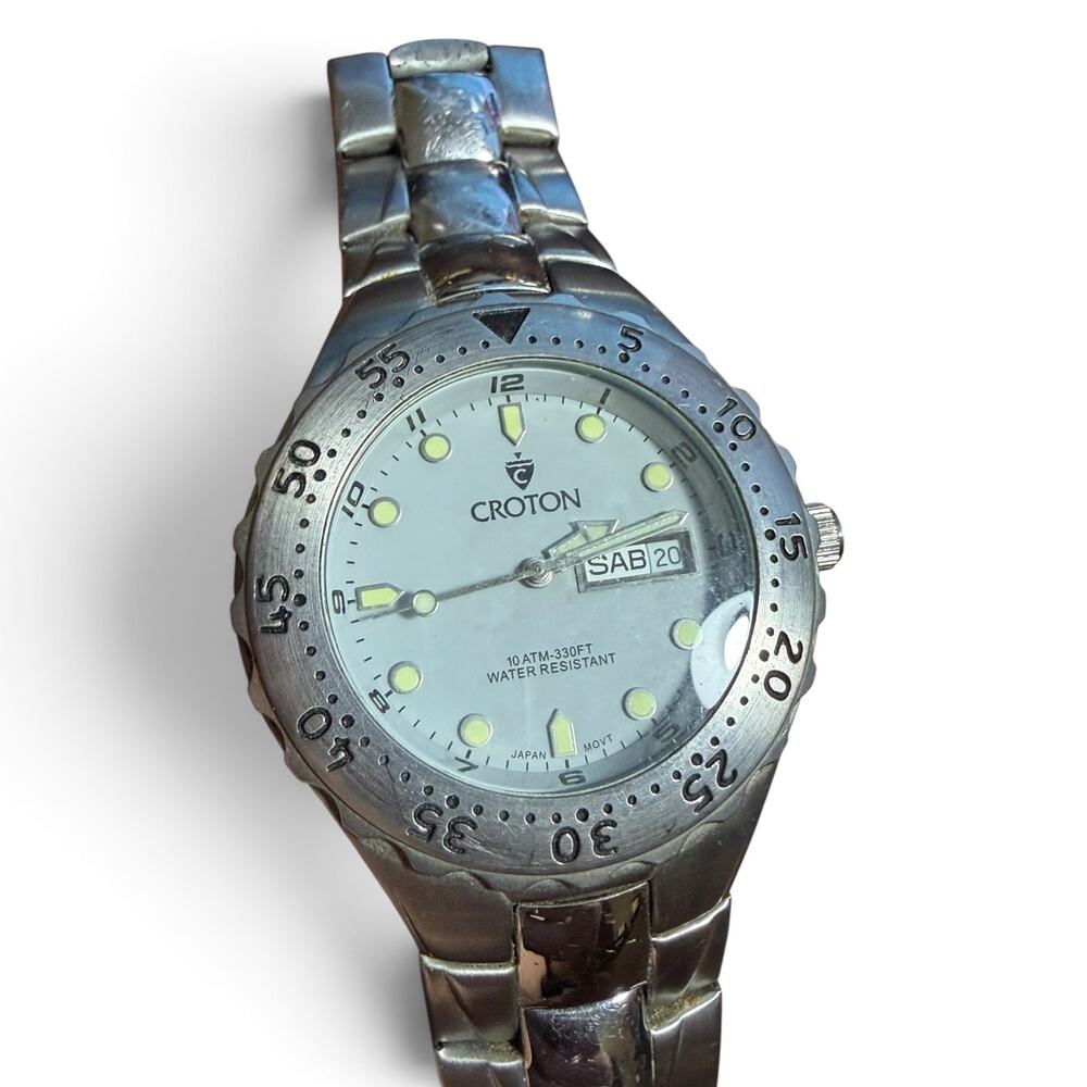 Croton Men's Aquamatic Quartz Watch, 5ATM Waterproof, Stainless Steel Design